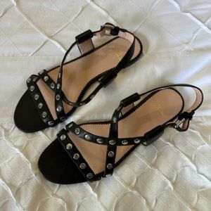 J. Crew black strappy flats with grommet detail, size 7.5, like new